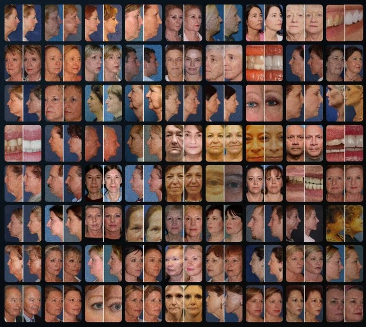 A contact sheet of before and after cases
